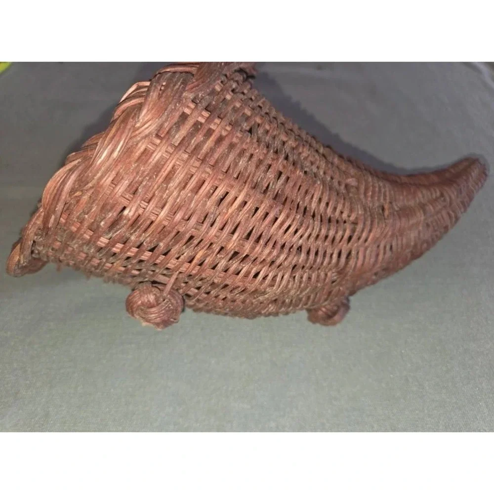 Vintage Woven Wicker Cornucopia Basket Brown Thanksgiving Table Decor 13 Inch